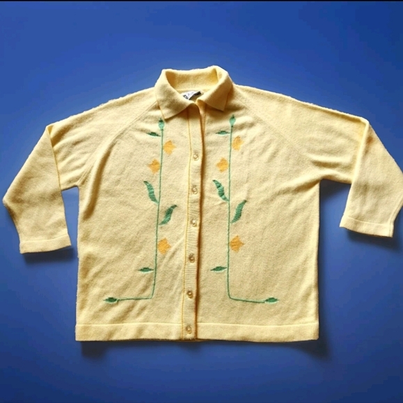 VTG Talbott Taralan Collared Cardigan Size M  Color Yellow - Picture 1 of 10